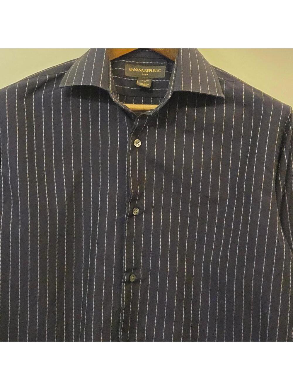 Banana Republic Men's Navy Blue Pinstripe Dress Shirt - Long Sleeve